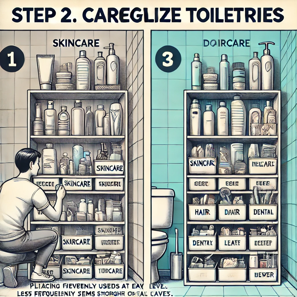 Wall Storage for Small Bathroom: Step 2. Categorize Toiletries