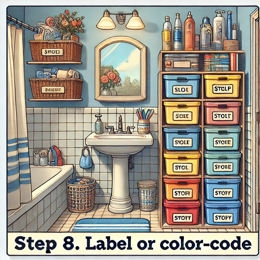 Wall Storage for Small Bathroom: Step 8. Label or Color-Code
